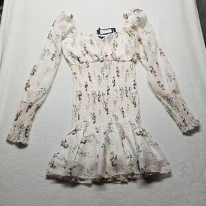 Nasty Gal 8 Bodycon Tea Dress Smocked Long Sleeve Cream Cottagecore Bohemian NEW